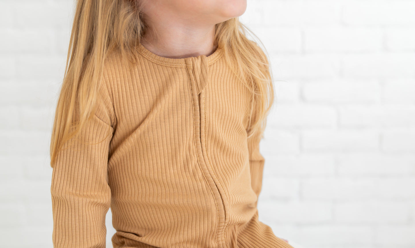 Brown Sugar Ribbed Organic Cotton Footie
