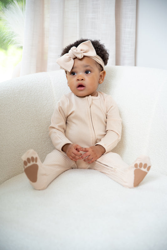 Cream Organic Cotton Ribbed Footie