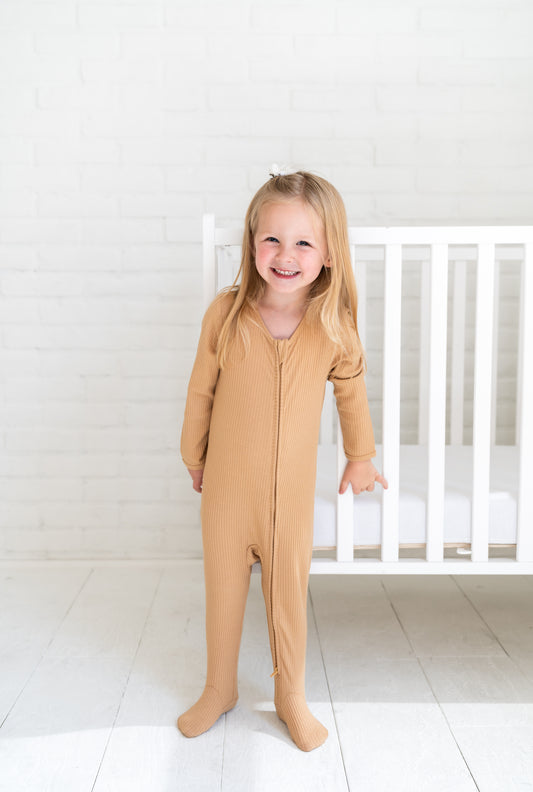 Brown Sugar Ribbed Organic Cotton Footie