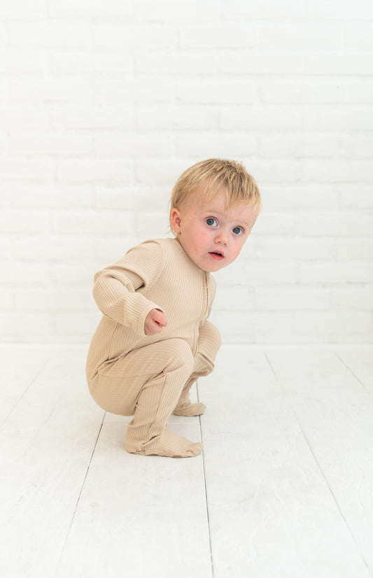 Breezy Beige Ribbed Organic Cotton Footie