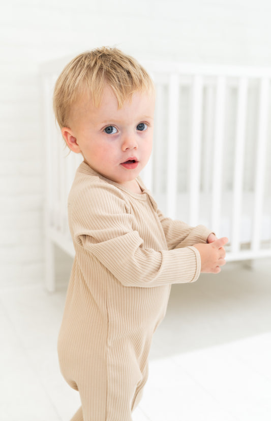 Breezy Beige Ribbed Organic Cotton Footie